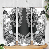 Gray Scale Hibiscus Plumeria Floral Skinny Tumbler - Polynesian Pride