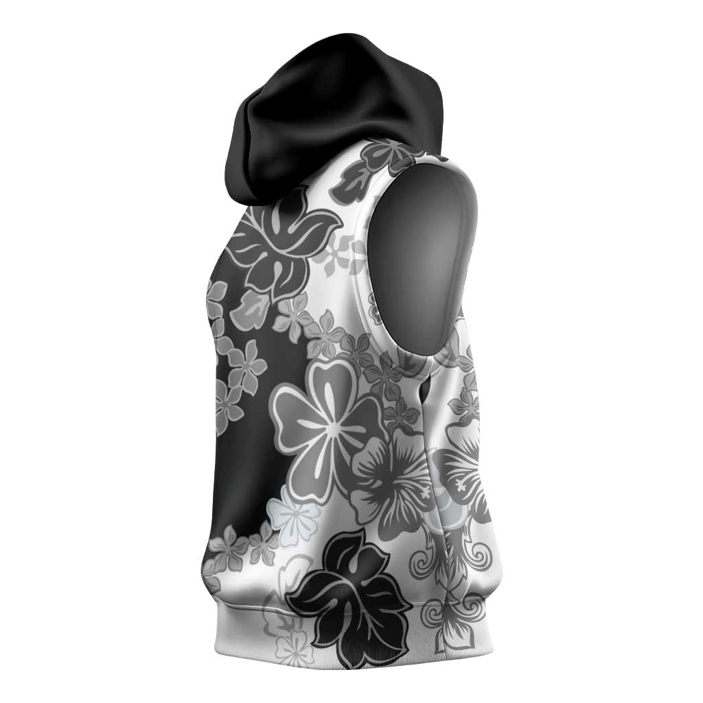 Gray Scale Hibiscus Plumeria Floral Sleeveless Hoodie LT01 - Polynesian Pride