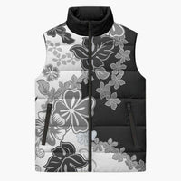 Gray Scale Hibiscus Plumeria Floral Sleeveless Puffer Jacket LT01 Black - Polynesian Pride