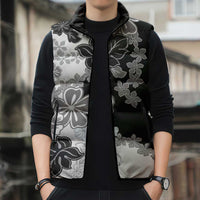 Gray Scale Hibiscus Plumeria Floral Sleeveless Puffer Jacket LT01 - Polynesian Pride