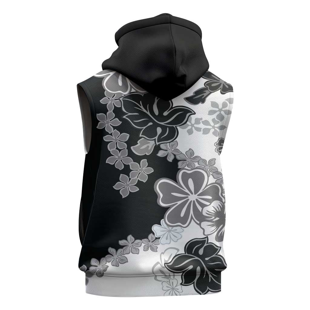 Gray Scale Hibiscus Plumeria Floral Sleeveless Zip Hoodie - Polynesian Pride