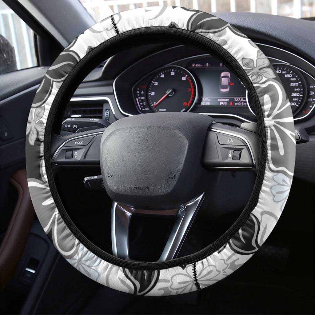 Gray Scale Hibiscus Plumeria Floral Steering Wheel Cover LT01 - Polynesian Pride