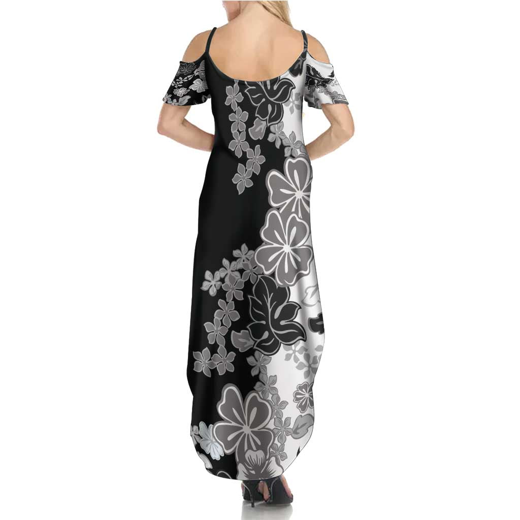 Gray Scale Hibiscus Plumeria Floral Summer Maxi Dress - Polynesian Pride