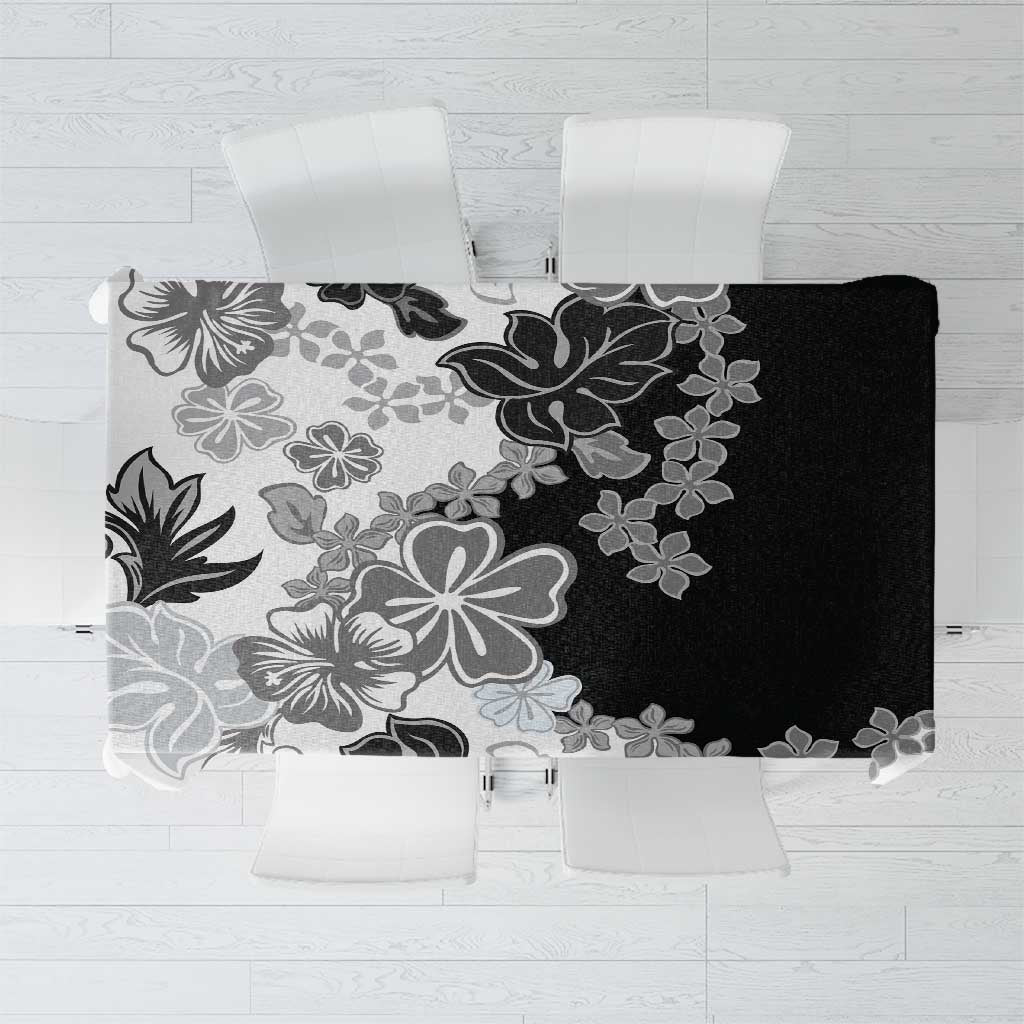 Gray Scale Hibiscus Plumeria Floral Tablecloth LT01 Black - Polynesian Pride