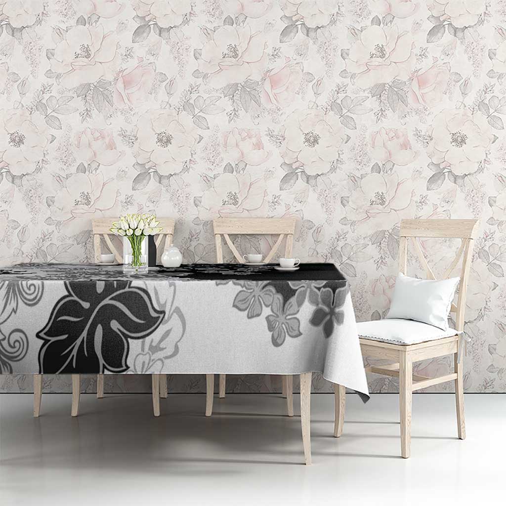 Gray Scale Hibiscus Plumeria Floral Tablecloth LT01 - Polynesian Pride