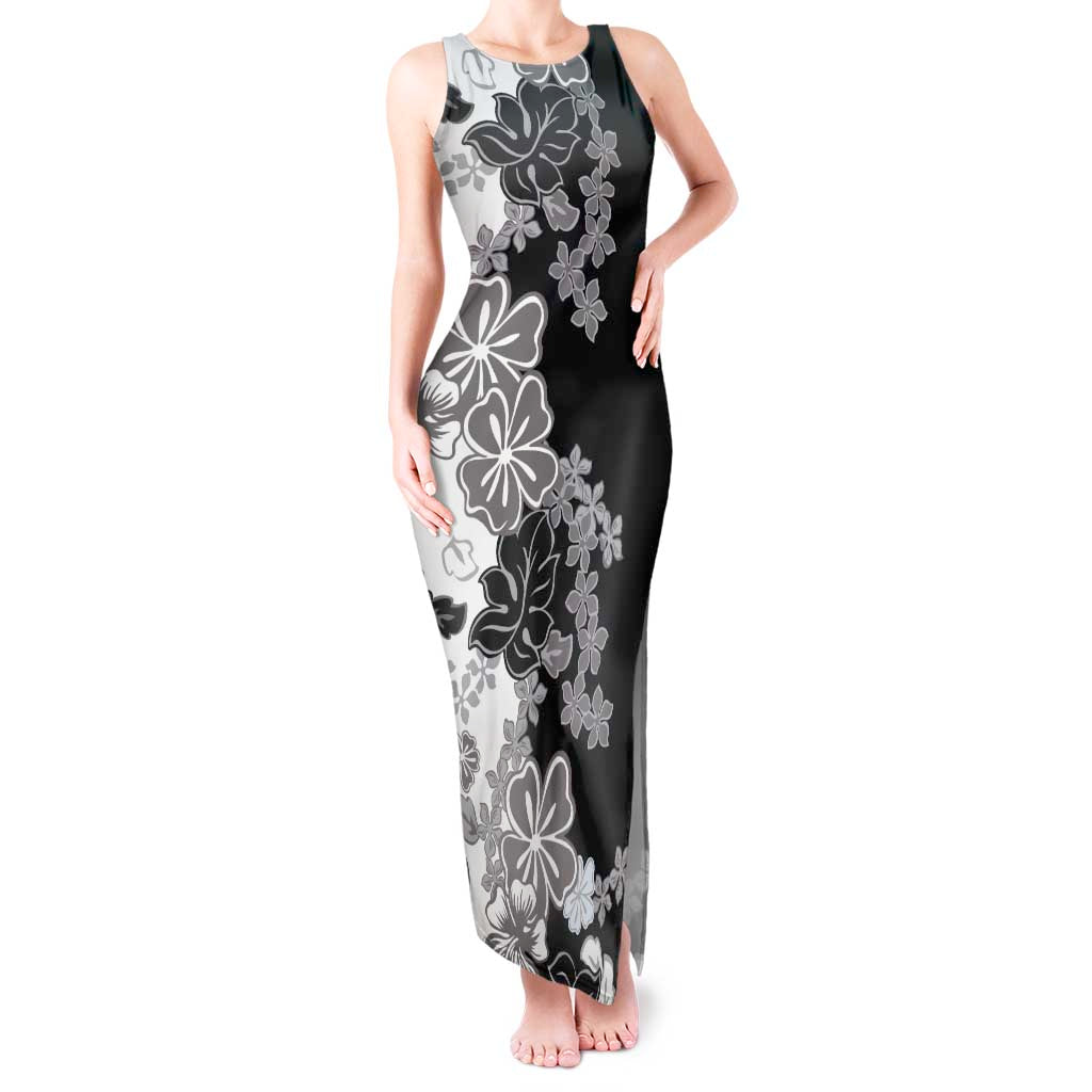Gray Scale Hibiscus Plumeria Floral Tank Maxi Dress - Polynesian Pride