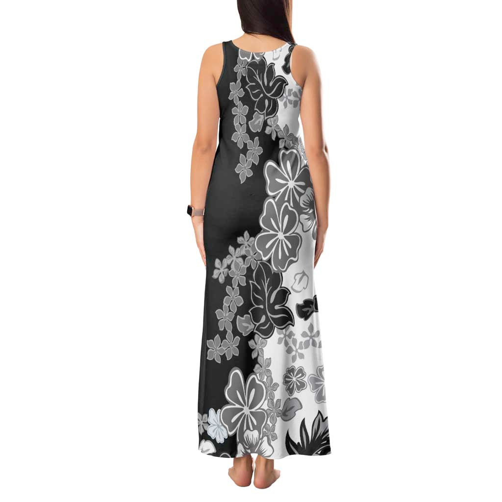 Gray Scale Hibiscus Plumeria Floral Tank Maxi Dress - Polynesian Pride