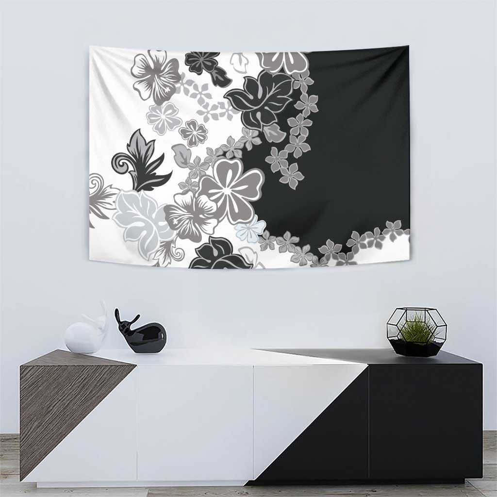 Gray Scale Hibiscus Plumeria Floral Tapestry - Polynesian Pride