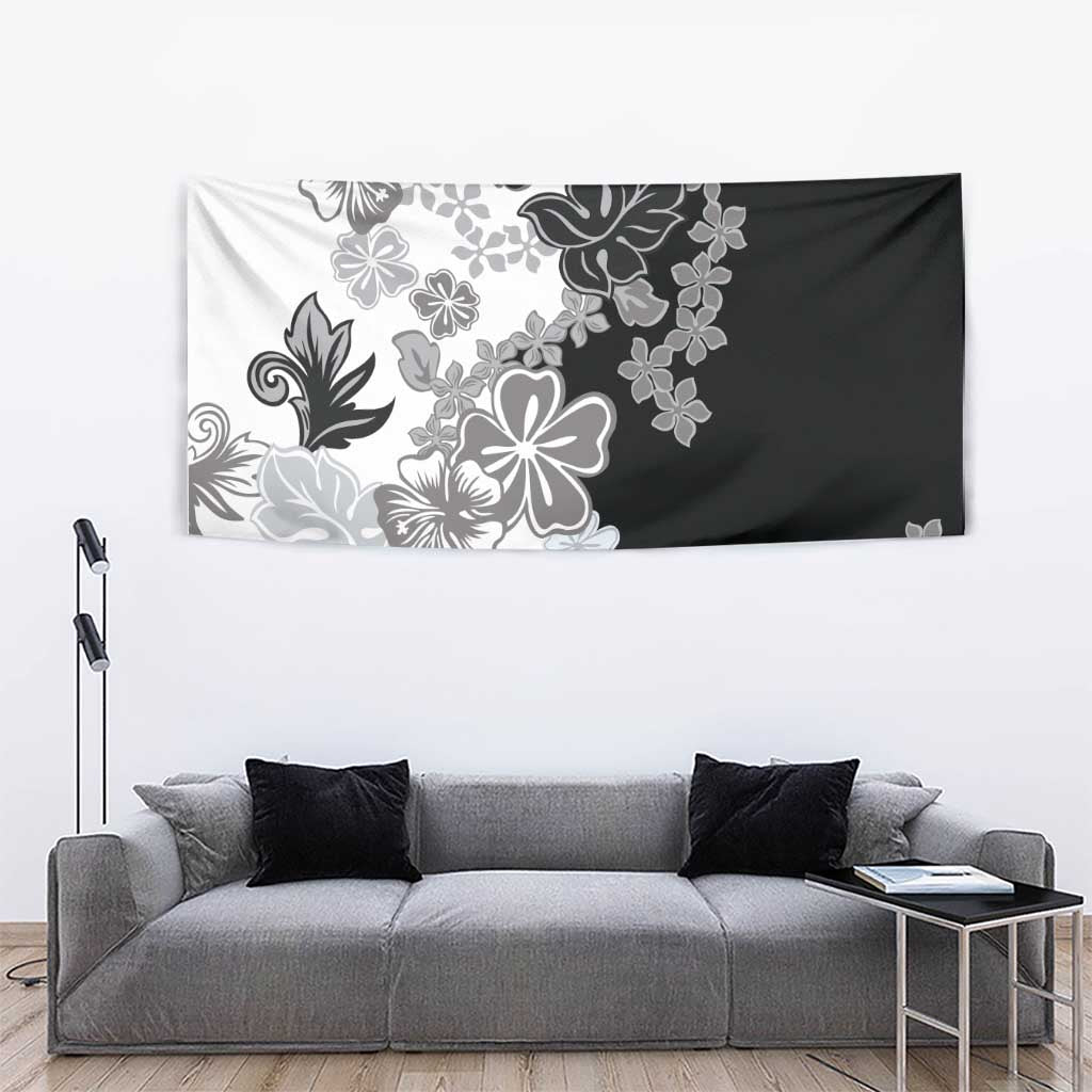 Gray Scale Hibiscus Plumeria Floral Tapestry - Polynesian Pride