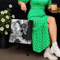 Gray Scale Hibiscus Plumeria Floral Tote Bag - Polynesian Pride