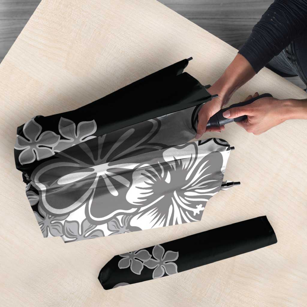 Gray Scale Hibiscus Plumeria Floral Umbrella - Polynesian Pride