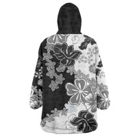 Gray Scale Hibiscus Plumeria Floral Wearable Blanket Hoodie LT01 - Polynesian Pride