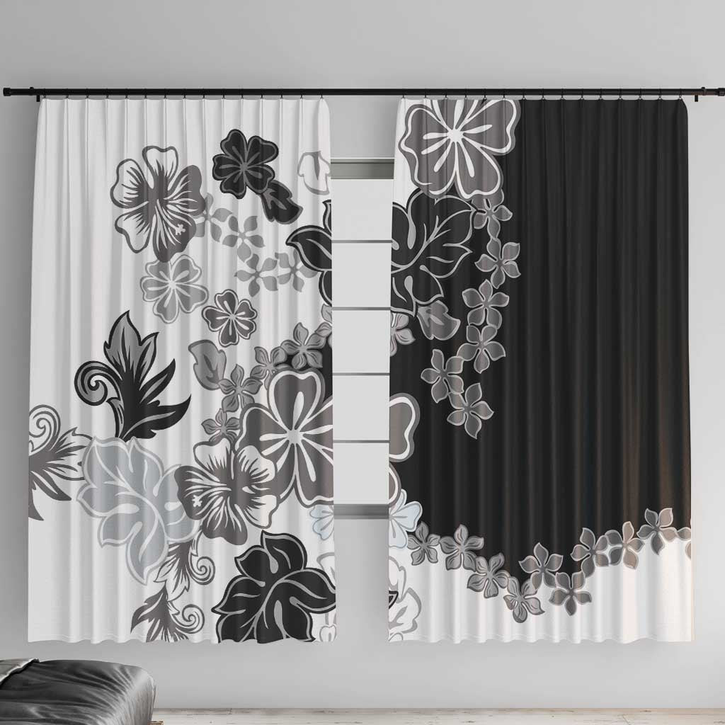 Gray Scale Hibiscus Plumeria Floral Window Curtain - Polynesian Pride