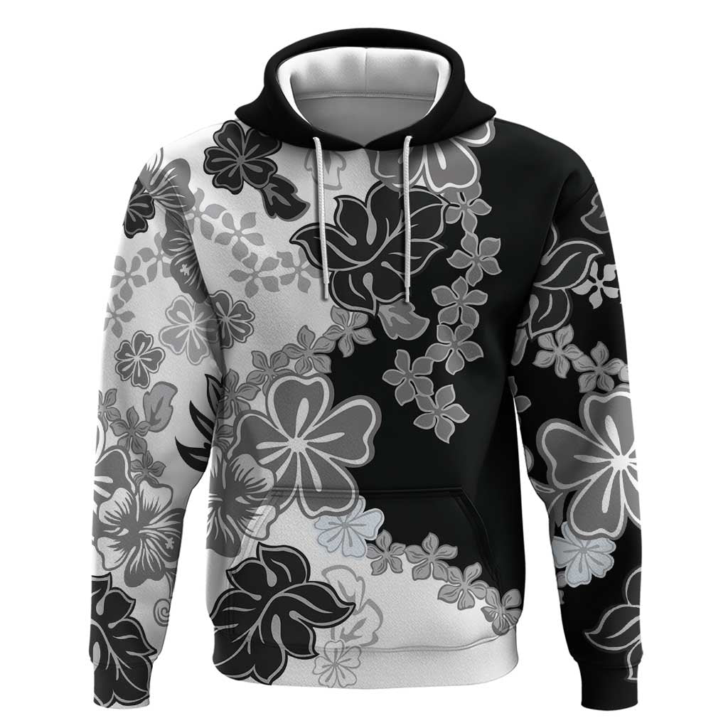 Gray Scale Hibiscus Plumeria Floral Zip Hoodie - Polynesian Pride