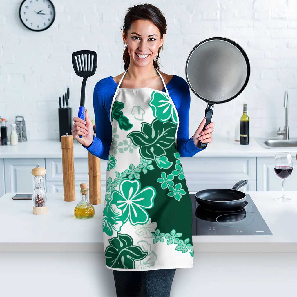 Green Hibiscus Plumeria Floral Apron - Polynesian Pride