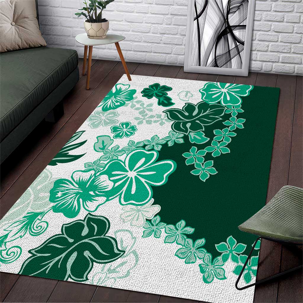 Green Hibiscus Plumeria Floral Area Rug - Polynesian Pride
