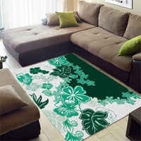 Green Hibiscus Plumeria Floral Area Rug - Polynesian Pride