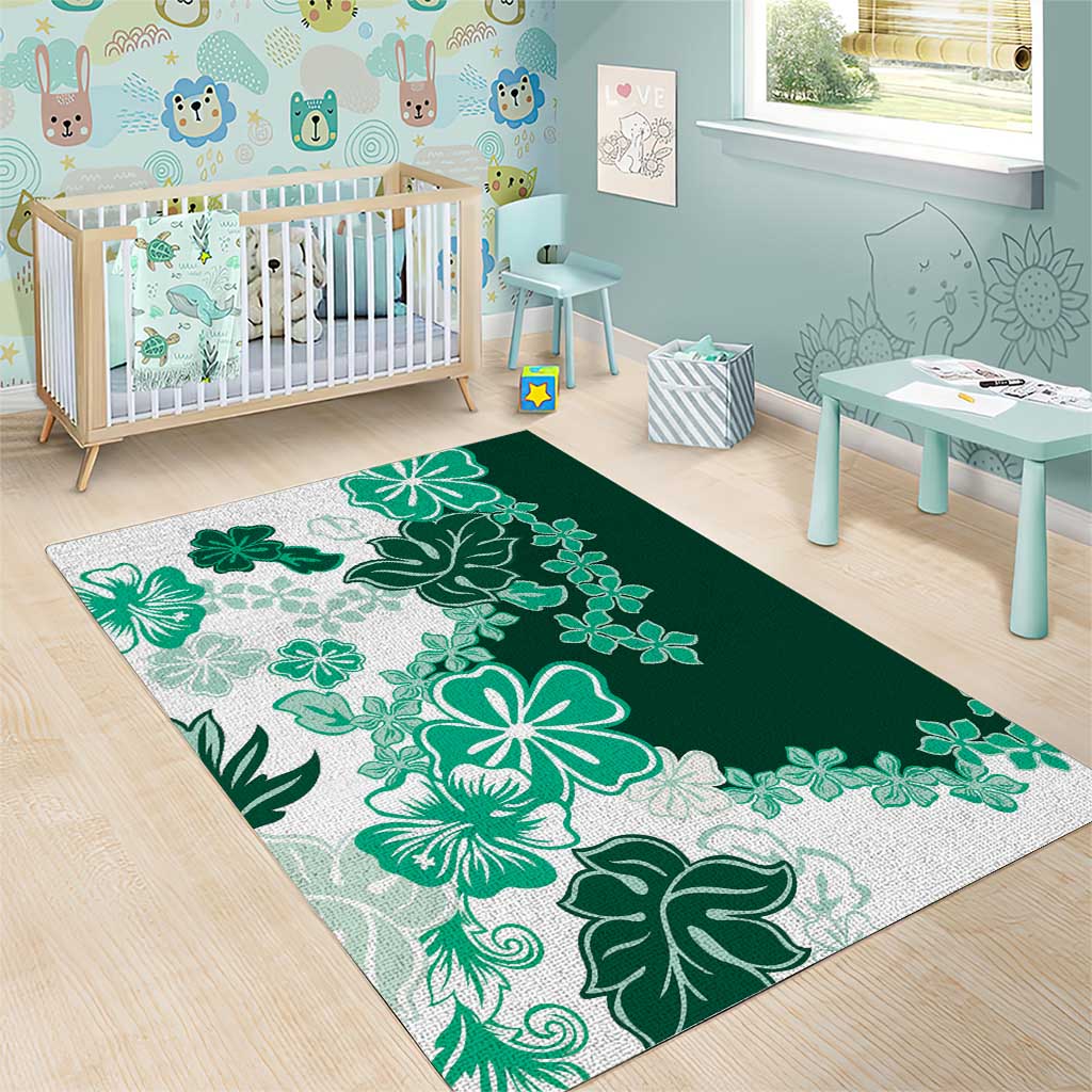 Green Hibiscus Plumeria Floral Area Rug - Polynesian Pride