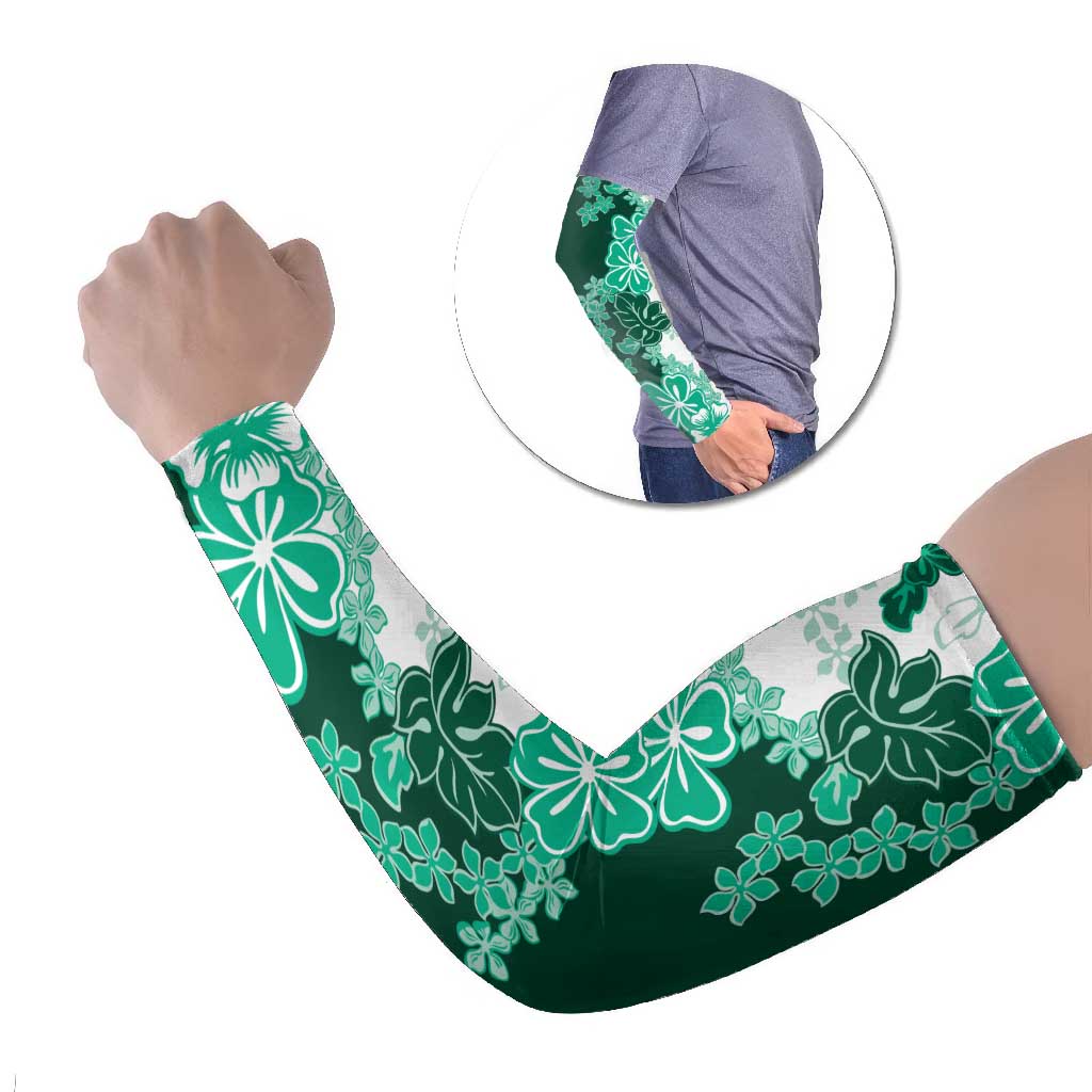 Green Hibiscus Plumeria Floral Arm Sleeves LT01 Set of 2 Green - Polynesian Pride