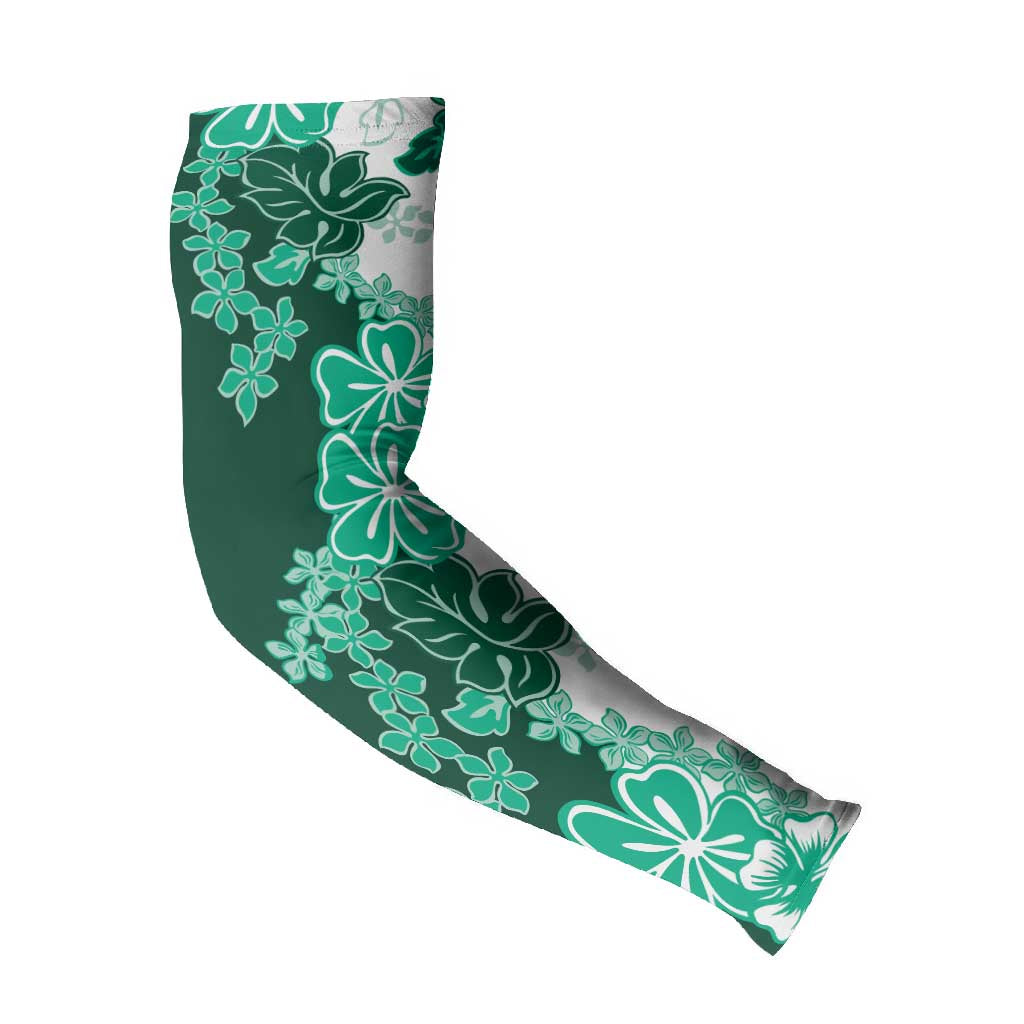 Green Hibiscus Plumeria Floral Arm Sleeves LT01 - Polynesian Pride