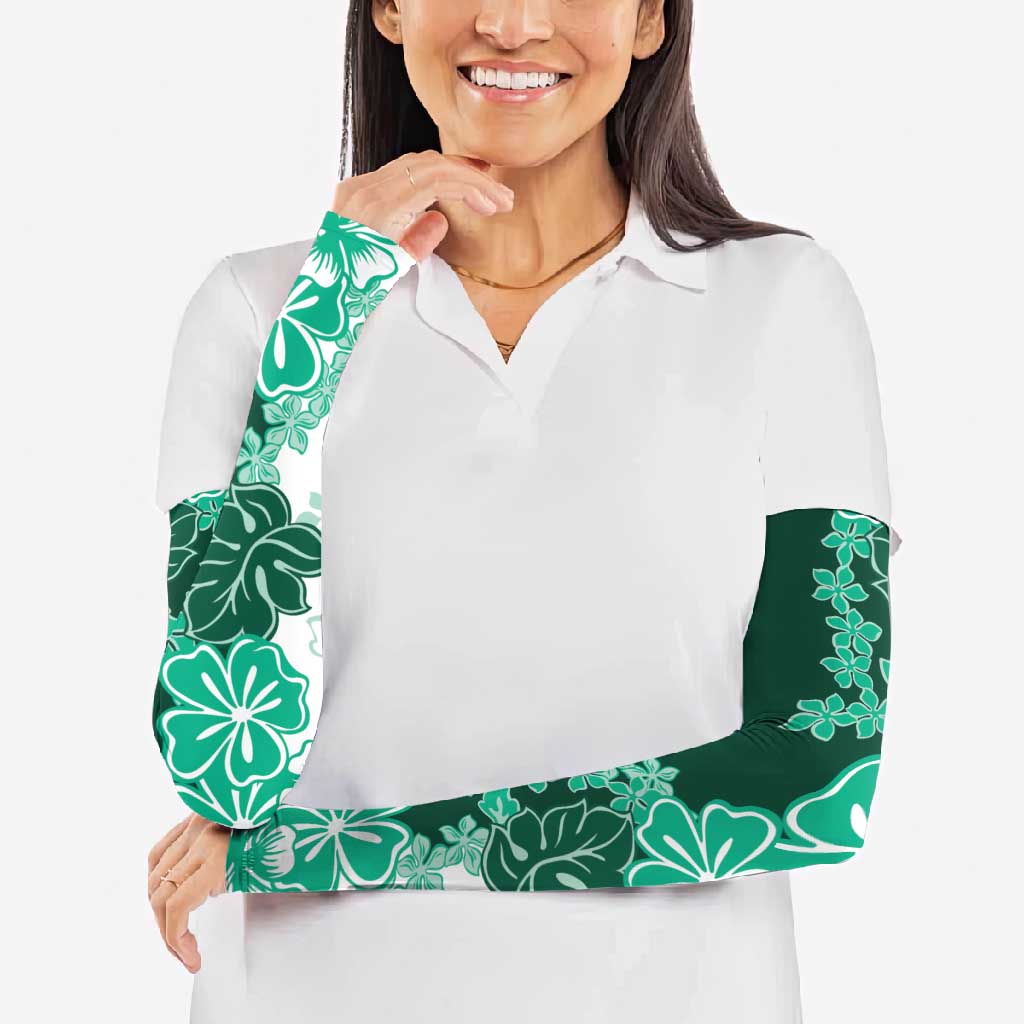 Green Hibiscus Plumeria Floral Arm Sleeves LT01 - Polynesian Pride