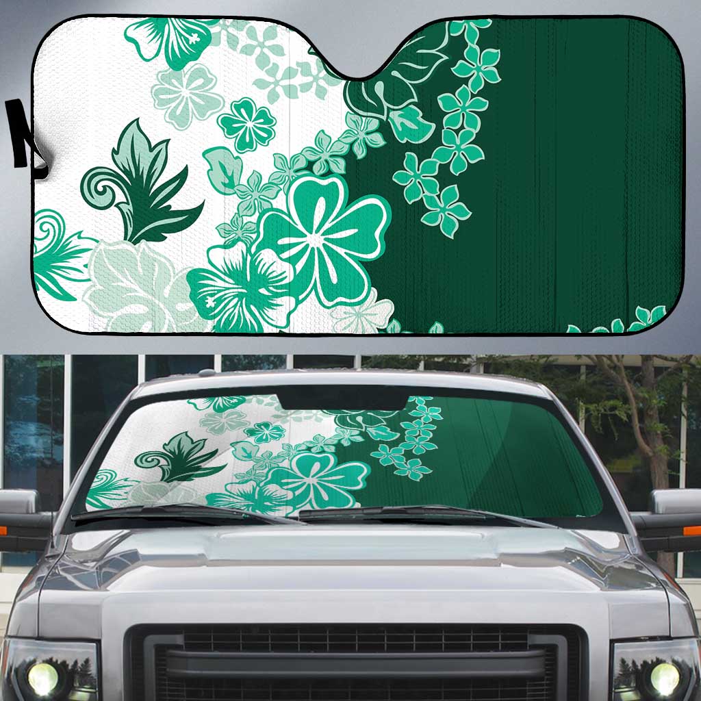 Green Hibiscus Plumeria Floral Auto Sun Shade LT01 Green - Polynesian Pride