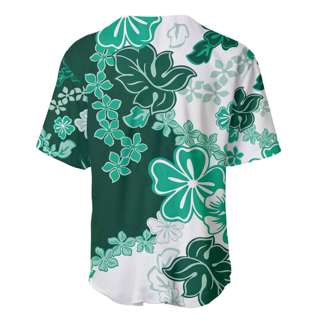 Green Hibiscus Plumeria Floral Baseball Jersey LT01 - Polynesian Pride