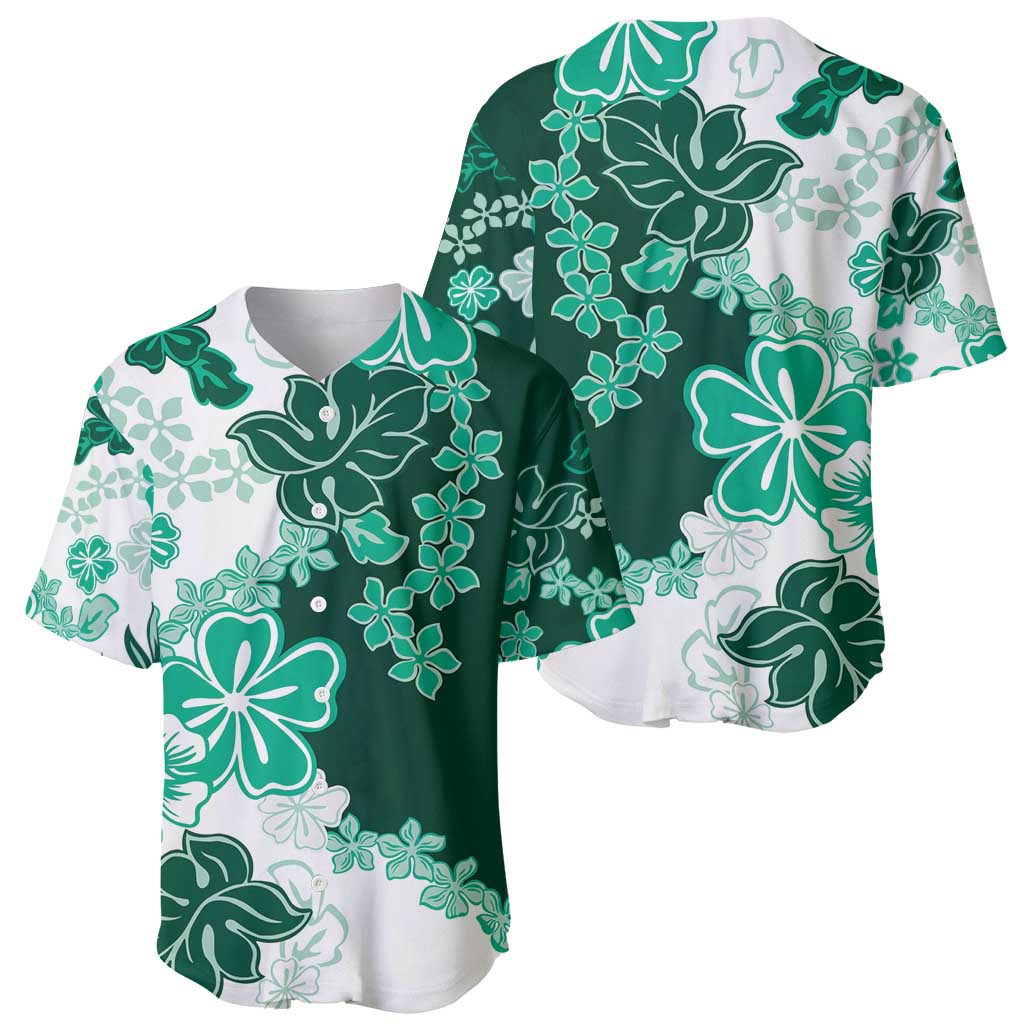 Green Hibiscus Plumeria Floral Baseball Jersey LT01 - Polynesian Pride