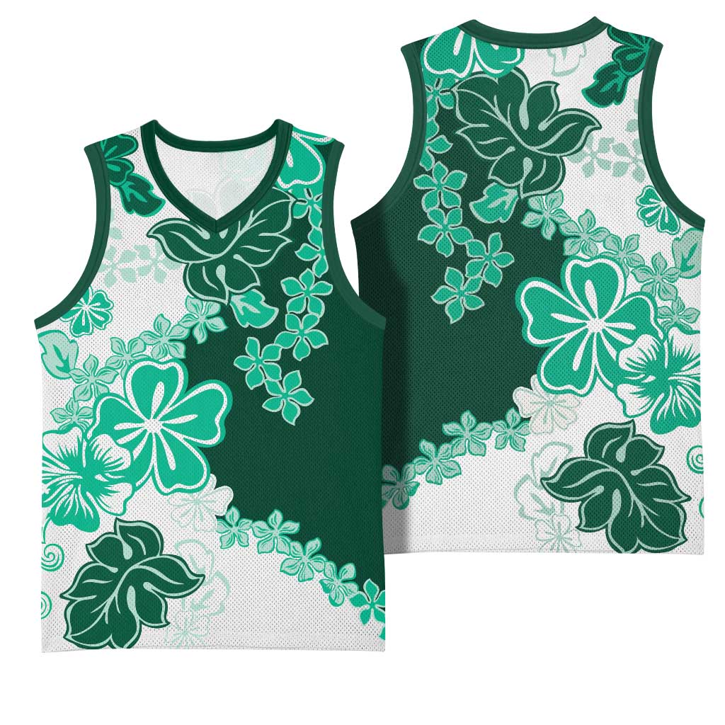 Green Hibiscus Plumeria Floral Basketball Jersey LT01 - Polynesian Pride