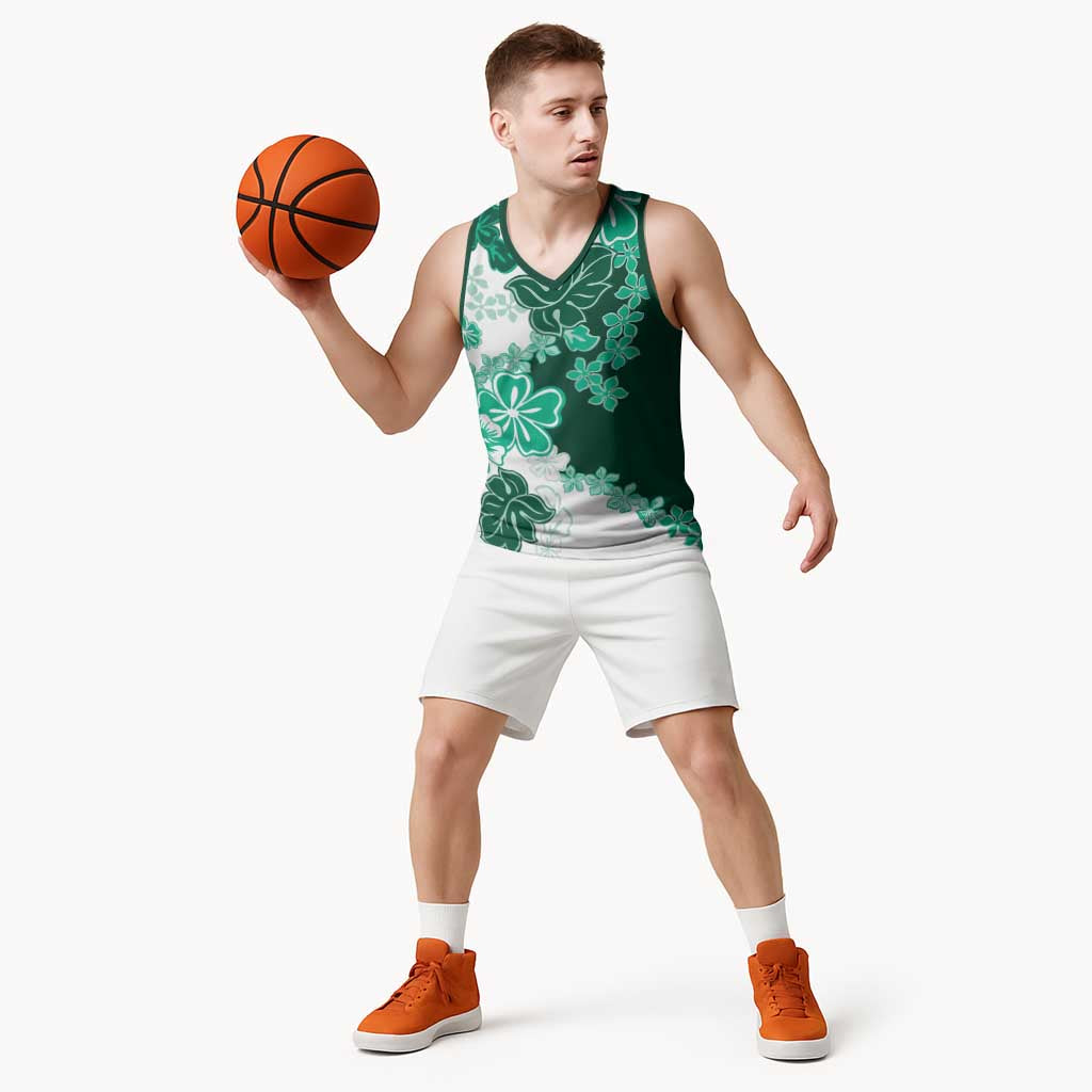 Green Hibiscus Plumeria Floral Basketball Jersey LT01 - Polynesian Pride