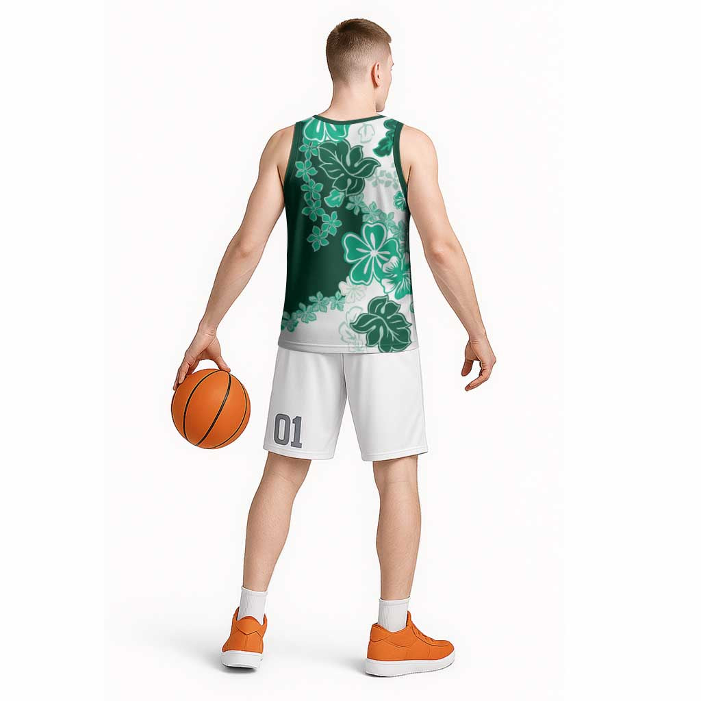 Green Hibiscus Plumeria Floral Basketball Jersey LT01 - Polynesian Pride