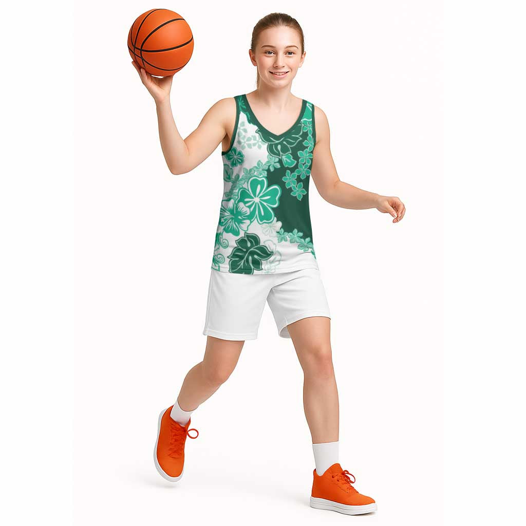 Green Hibiscus Plumeria Floral Basketball Jersey LT01 - Polynesian Pride
