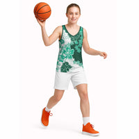 Green Hibiscus Plumeria Floral Basketball Jersey LT01 - Polynesian Pride