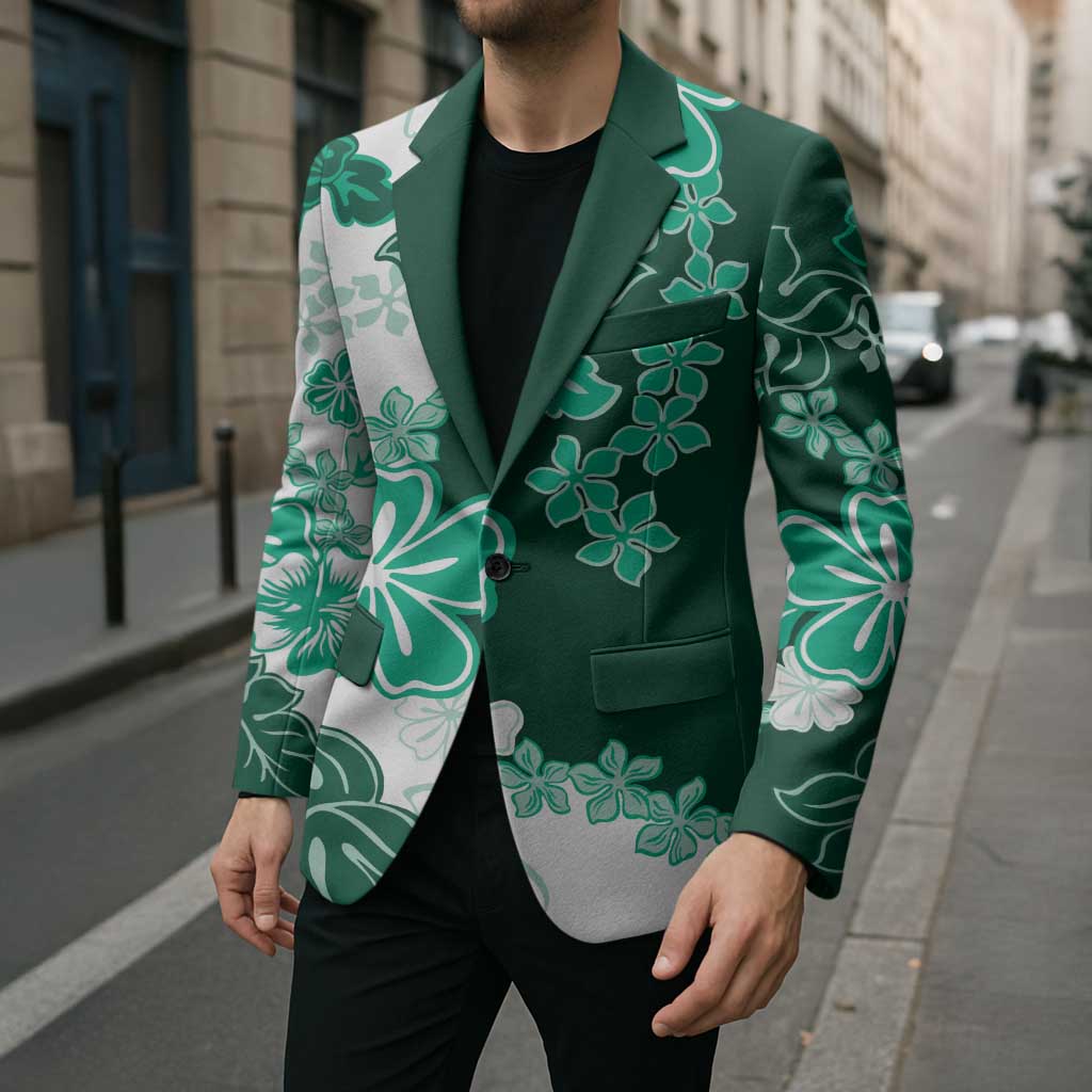 Green Hibiscus Plumeria Floral Blazer - Polynesian Pride
