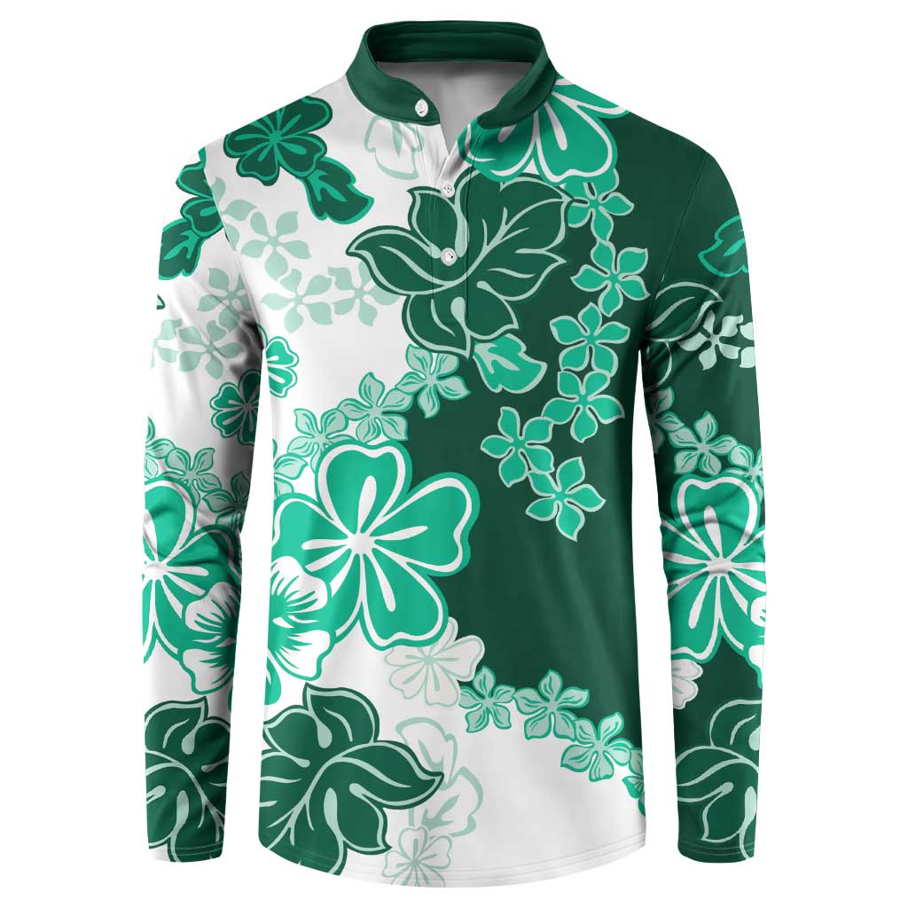 Green Hibiscus Plumeria Floral Button Sweatshirt LT01 Green - Polynesian Pride