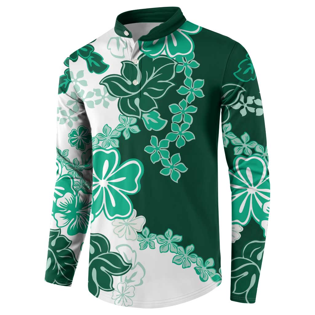 Green Hibiscus Plumeria Floral Button Sweatshirt LT01 - Polynesian Pride