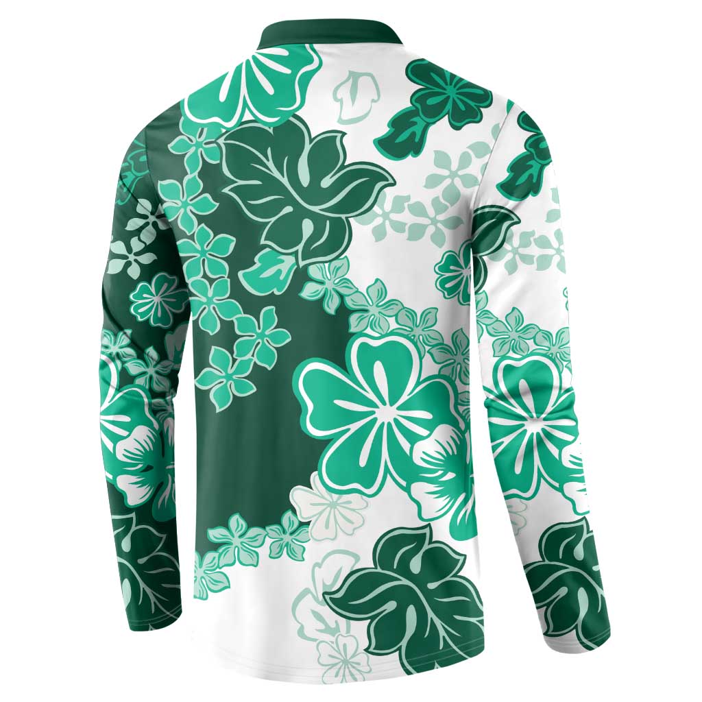 Green Hibiscus Plumeria Floral Button Sweatshirt LT01 - Polynesian Pride
