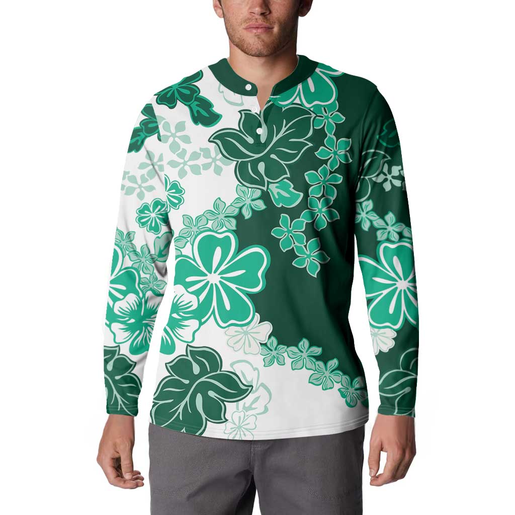 Green Hibiscus Plumeria Floral Button Sweatshirt LT01 - Polynesian Pride