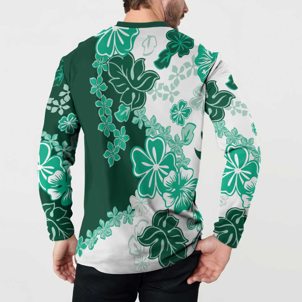 Green Hibiscus Plumeria Floral Button Sweatshirt LT01 - Polynesian Pride