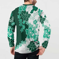 Green Hibiscus Plumeria Floral Button Sweatshirt LT01 - Polynesian Pride