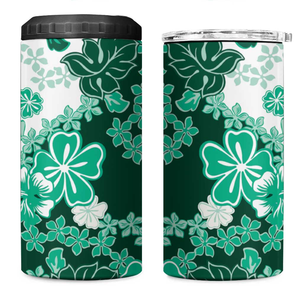 Green Hibiscus Plumeria Floral 4 in 1 Can Cooler Tumbler LT01 One Size: 16 oz Green - Polynesian Pride