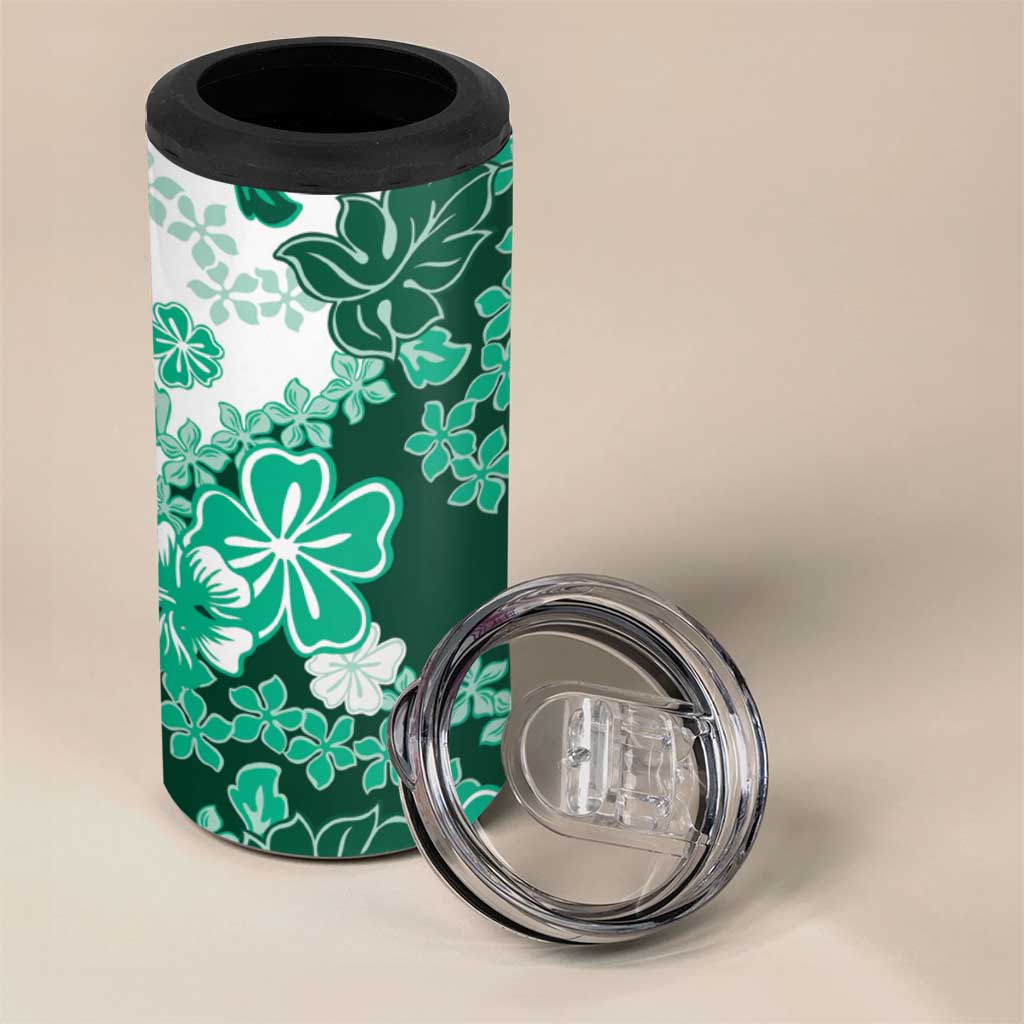 Green Hibiscus Plumeria Floral 4 in 1 Can Cooler Tumbler LT01 - Polynesian Pride