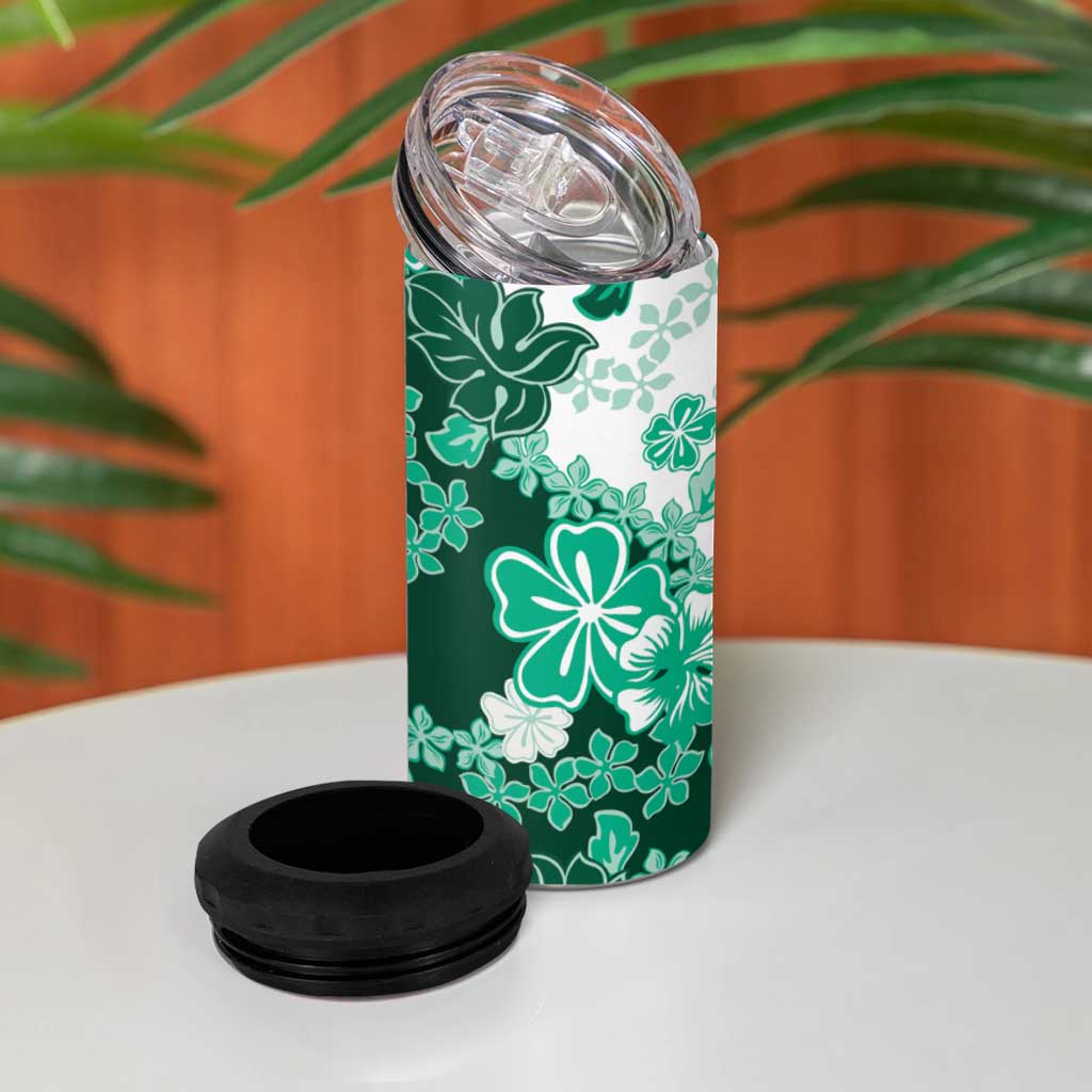 Green Hibiscus Plumeria Floral 4 in 1 Can Cooler Tumbler LT01 - Polynesian Pride