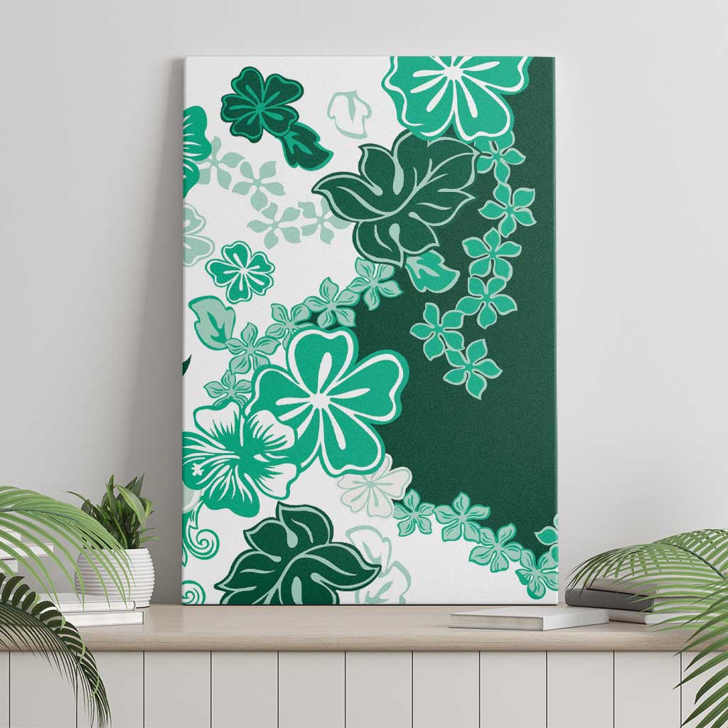 Green Hibiscus Plumeria Floral Canvas Wall Art LT01 - Polynesian Pride