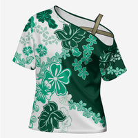 Green Hibiscus Plumeria Floral Cross Shoulder Shirt LT01 Female Green - Polynesian Pride
