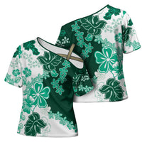 Green Hibiscus Plumeria Floral Cross Shoulder Shirt LT01 - Polynesian Pride