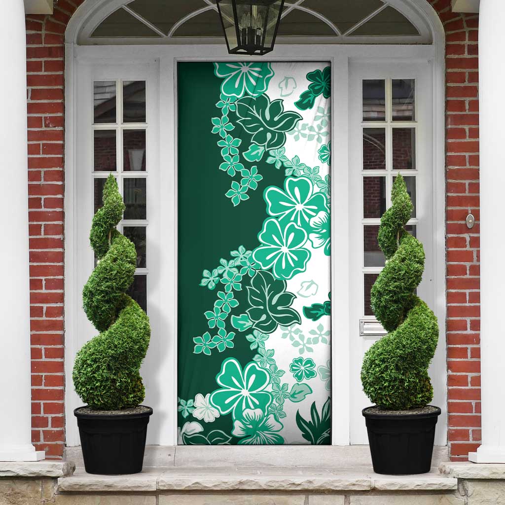 Green Hibiscus Plumeria Floral Door Cover - Polynesian Pride
