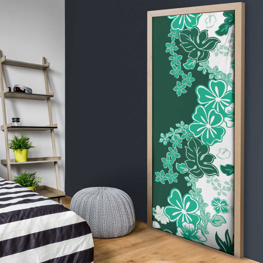 Green Hibiscus Plumeria Floral Door Cover - Polynesian Pride
