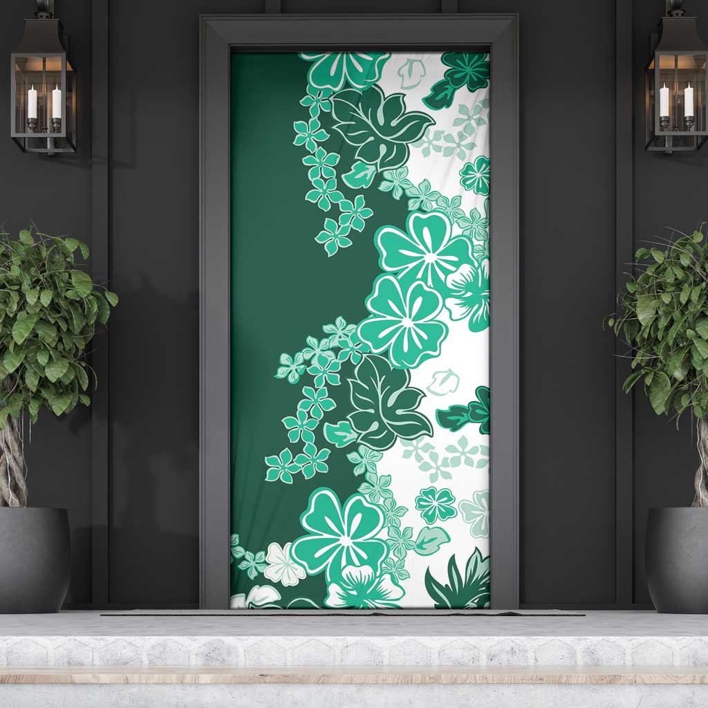 Green Hibiscus Plumeria Floral Door Cover - Polynesian Pride