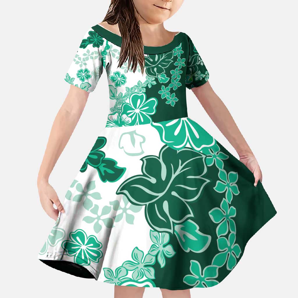 Green Hibiscus Plumeria Floral Family Matching Mermaid Dress and Hawaiian Shirt - Polynesian Pride